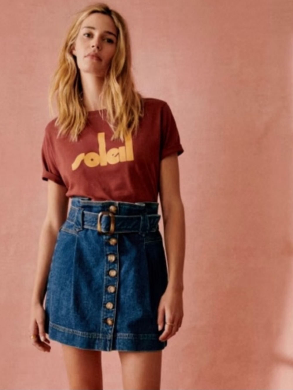 Sezane Hayden Denim High Waisted Skirt Sz38